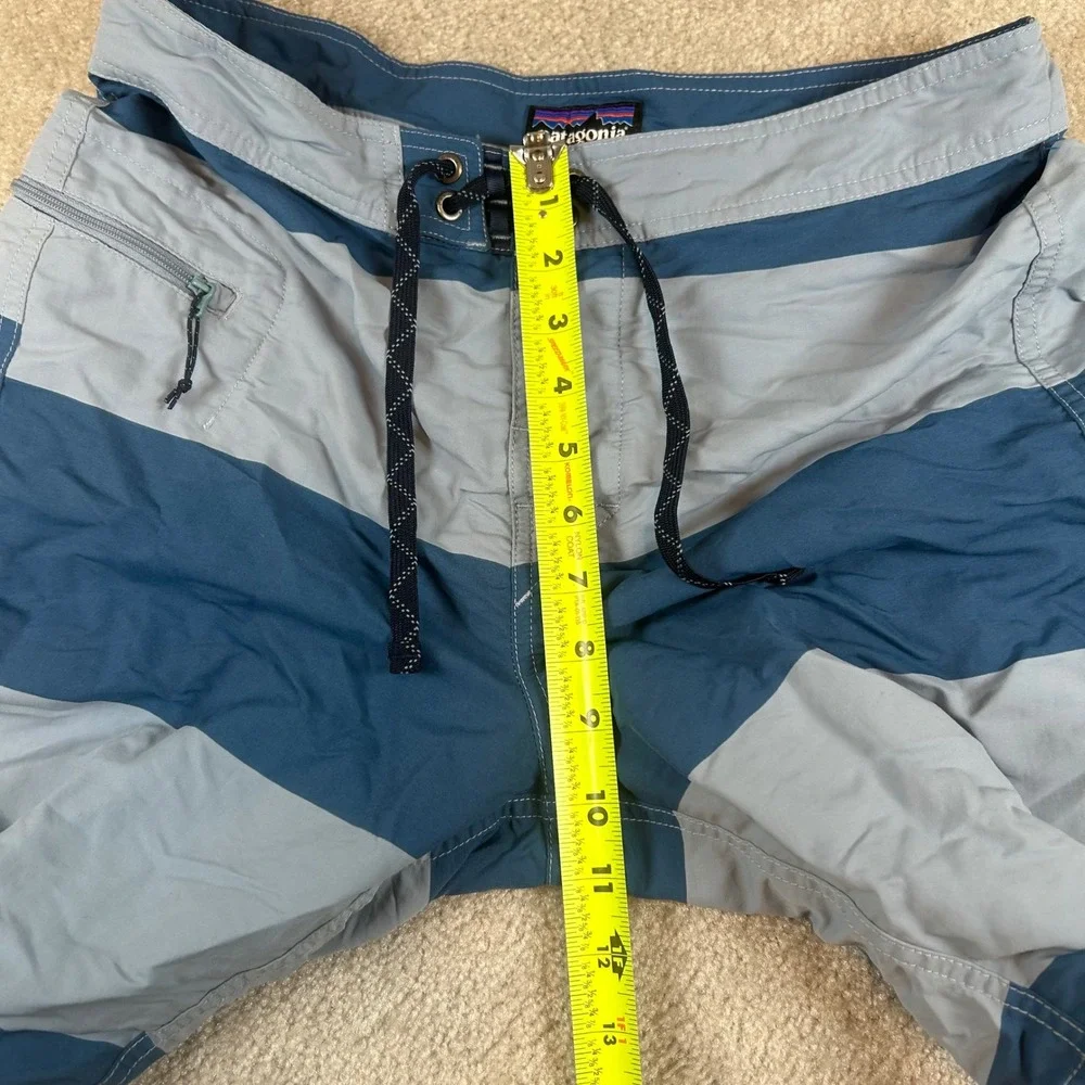 Patagonia Board Shorts Mens 30 Blue Striped Nylon Swim Trunks Side Zip Pocket